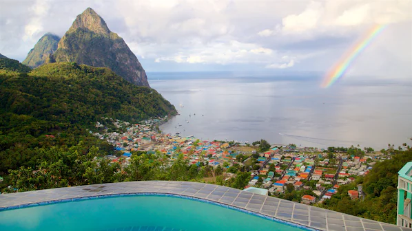 Gros Piton mountain with coastal views and rainbow scenery near Zoëtry Marigot Bay St. Lucia