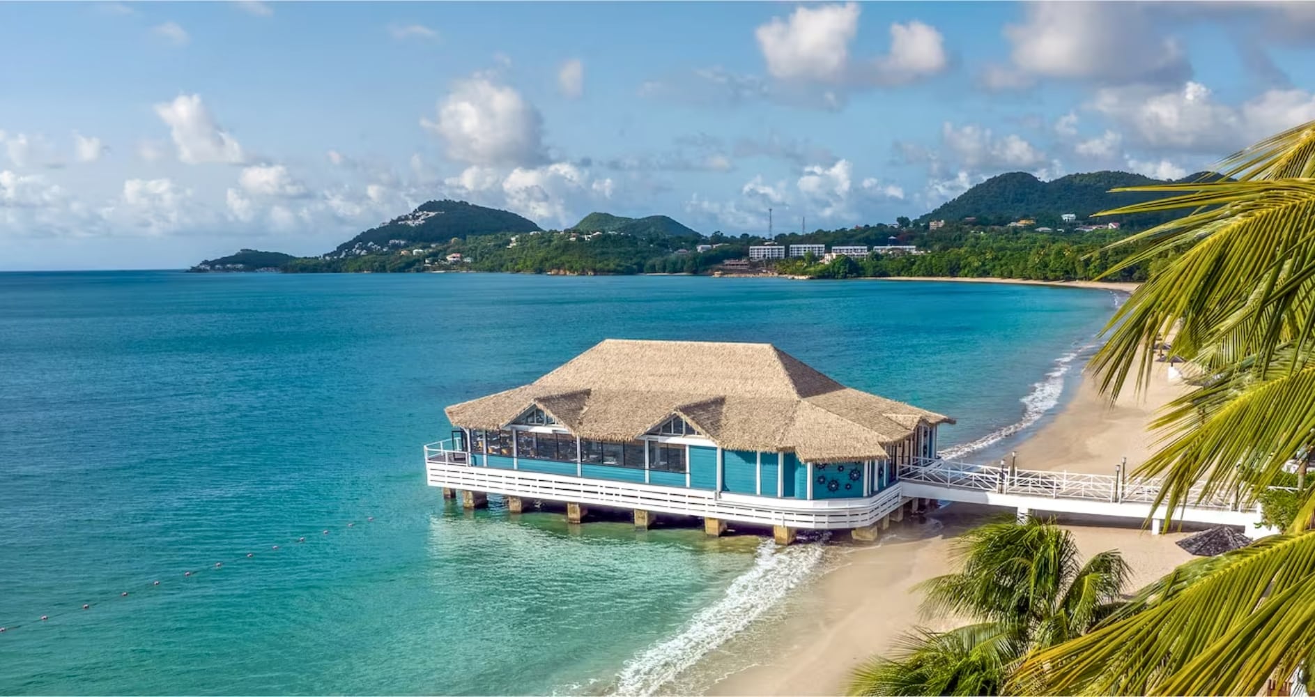 Sandals Halcyon Beach adults-only all-inclusive resort in St. Lucia with beachfront pools, tropical gardens, and couples-focused amenities.