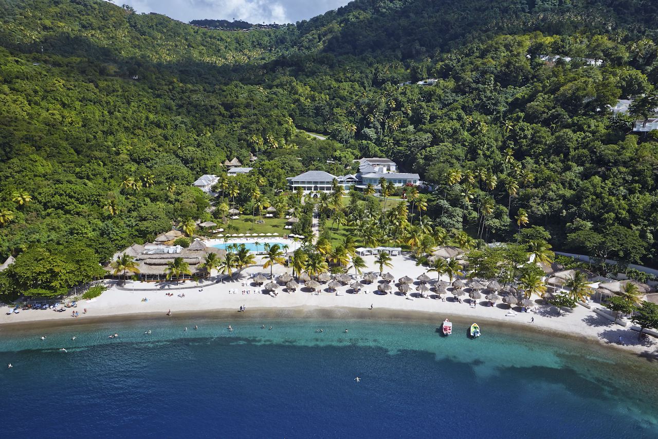 Sugar Beach, A Viceroy Resort St. Lucia luxury beachfront property nestled between the Pitons with white sand beach and rainforest setting.