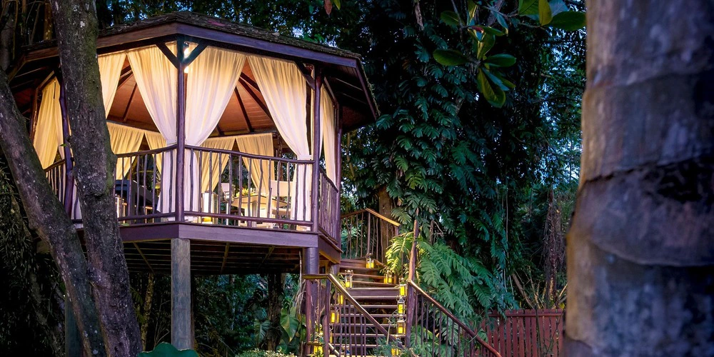 Tree House wedding venue surrounded by lush tropical foliage at Zoetry Marigot Bay St. Lucia